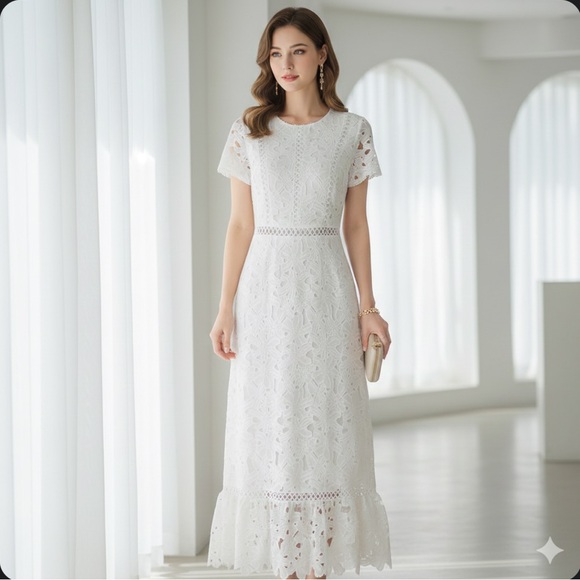 NY Collection Dresses & Skirts - NY Collection Elegant White Lace Evening Gown size S